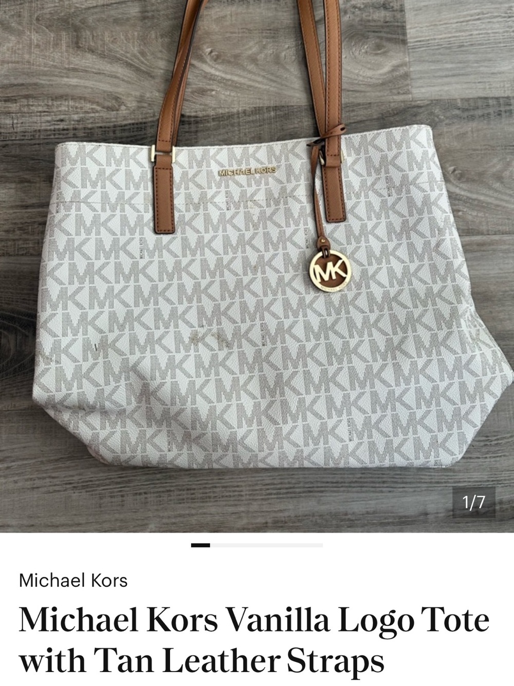 Michael Kors Vanilla MK Logo Tote with Tan Straps